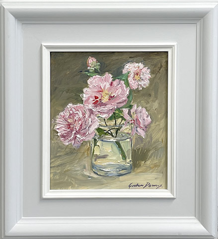 Graham Downs NZ fine art, Pink Roses, Oil on Board (Framed)